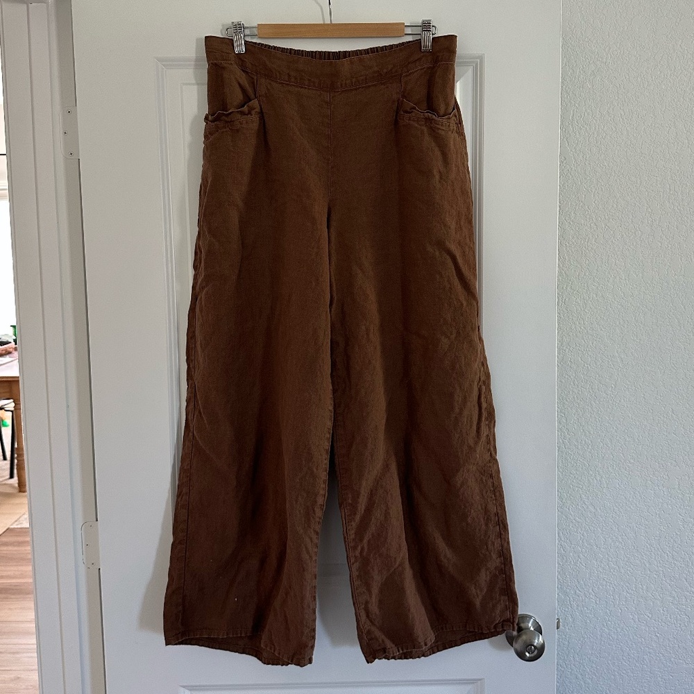 Flax Brown Linen Wide Leg Pants
